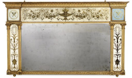 A REGENCY GILTWOOD GILT-COMPOSITION AND VERRE EGLOMISÉ OVERMANTEL MIRROR