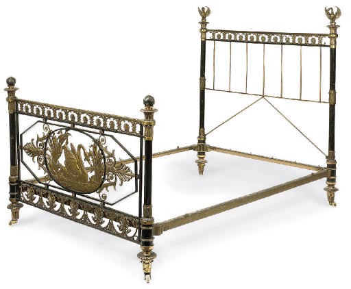 A VICTORIAN BRONZE PATINATED BRASS BED STEAD