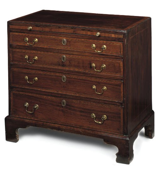 A LATE GEORGE III ROSEWOOD AND SATINWOOD CROSSBANDED CHEST