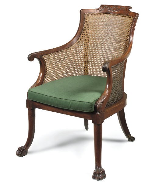 A VICTORIAN MAHOGANY CANED BERGERE