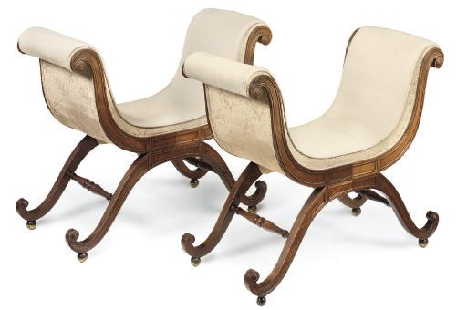 A PAIR OF REGENCY MAHOGANY WINDOW SEATS