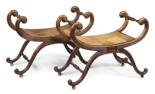A PAIR OF REGENCY MAHOGANY WINDOW SEATS