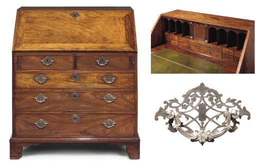 A CHINESE-EXPORT SILVER-MOUNTED SOLID HARDWOOD BUREAU