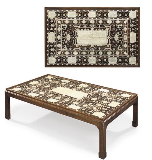 AN ITALIAN IVORY-INLAID ROSEWOOD TABLE TOP