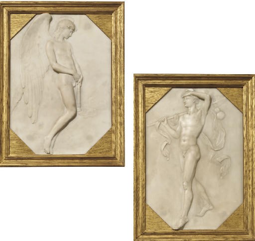 A PAIR OF ITALIAN MARBLE RELIEFS OF MERCURY AND CUPID