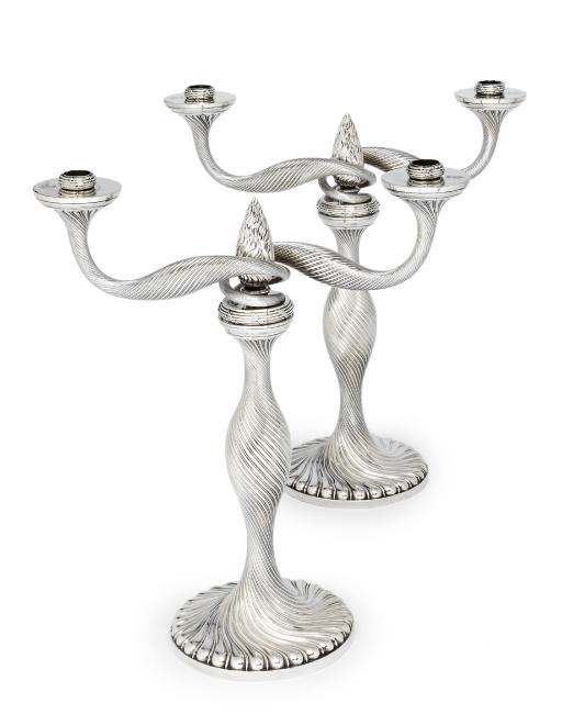 A HIGHLY IMPORTANT PAIR OF GEORGE III SILVER TWO-LIGHT CANDLEABRA