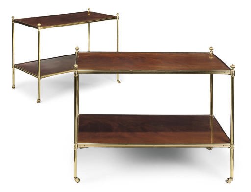 A PAIR OF MAHOGANY AND GILT-BRASS TWO-TIER ETAGÈRES