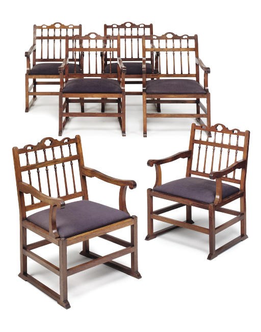 A SET OF SIX CHINESE-EXPORT SOLID PADOUK ARMCHAIRS