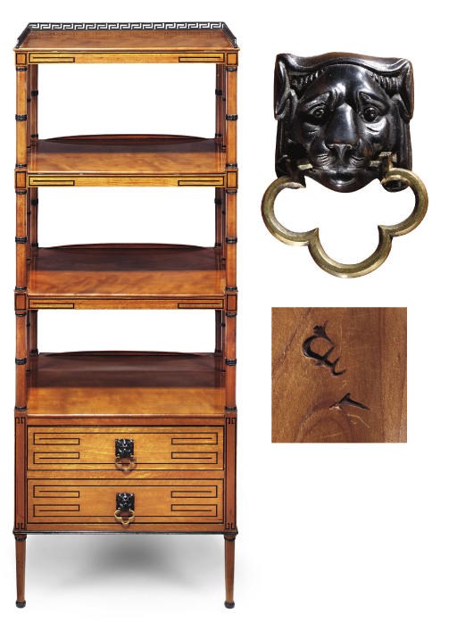 A REGENCY SATINWOOD AND EBONISED INLAID FOUR-TIER ETAGERE