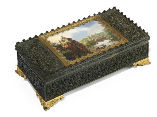 A CHARLES X NEO-GOTHIC PATINATED BRONZE AND ORMOLU BOX