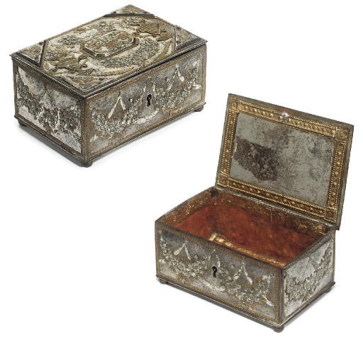 A RUSSIAN GILTMETAL-INLAID STEEL JEWEL-CHEST