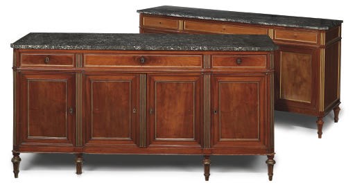 A MATCHED PAIR OF FRENCH BRASS-MOUNTED MAHOGANY BUFFETS