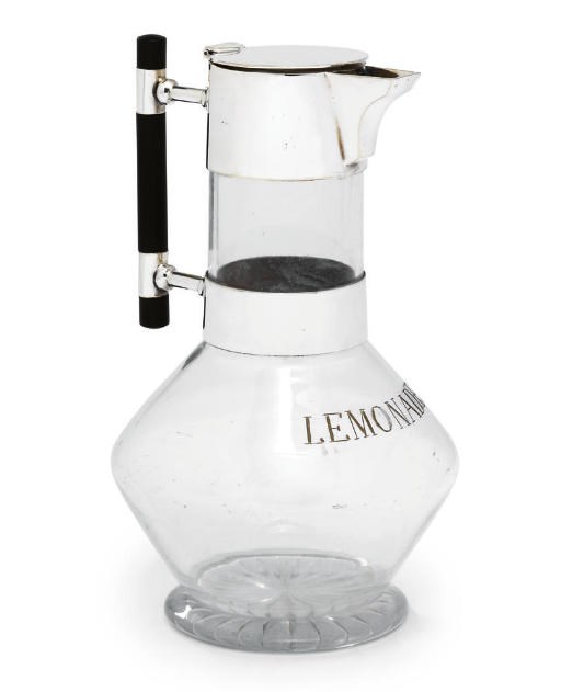 A VICTORIAN SILVER-PLATED MOUNTED ENGRAVED-GLASS LEMONADE-JUG