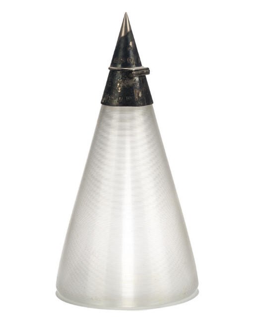 A LATE VICTORIAN SILVER MOUNTED GLASS DECANTER