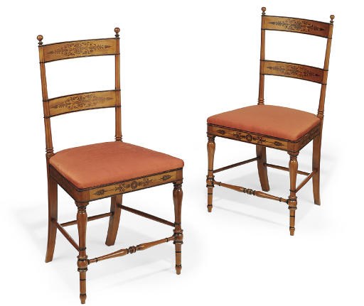 A PAIR OF ITALIAN SATINWOOD AND ROSEWOOD INLAID SIDE CHAIRS