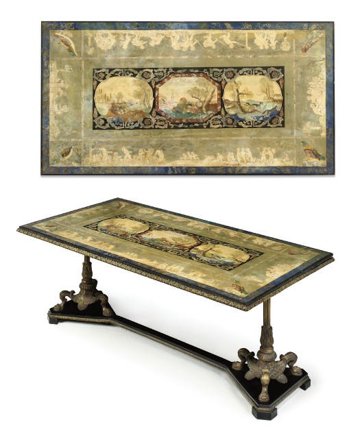 AN ITALIAN GILT-METAL MOUNTED SCAGLIOLA LOW TABLE