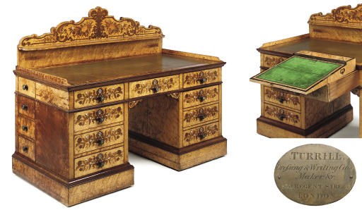 AN EARLY VICTORIAN IVORY-INLAID BIRD'S-EYE MAPLE, MAHOGANY AND MARQUETRY PEDESTAL DRESSING-TABLE