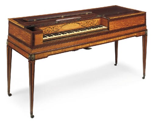 A GEORGE III MAHOGANY AND SATINWOOD SQUARE PIANO