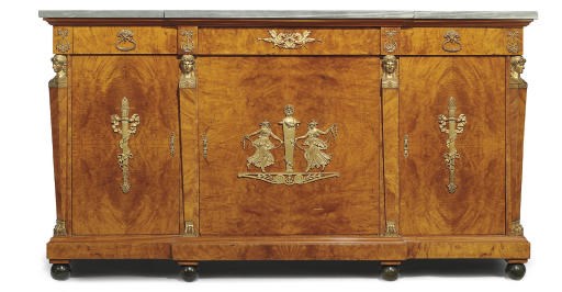 A NAPOLEON III ORMOLU-MOUNTED BURR-ELM CREDENZA
