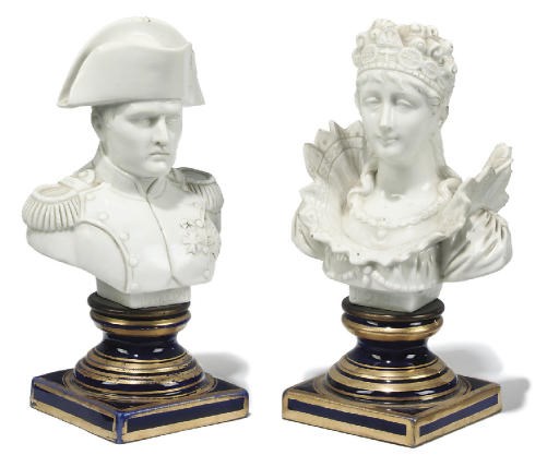 A PAIR OF FRENCH BISCUIT PORCELAIN BUSTS OF NAPOLEON AND JOSEPHINE