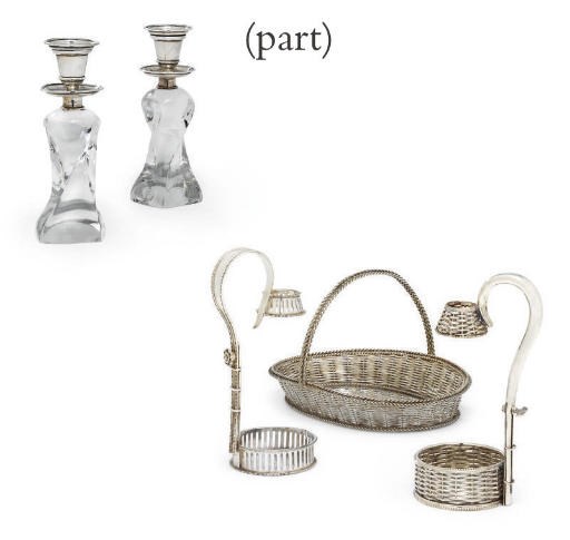 A PAIR OF VICTORIAN SILVER-MOUNTED GLASS CANDLESTICKS