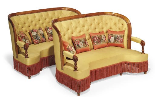 A PAIR OF ITALIAN FRUITWOOD SOFAS