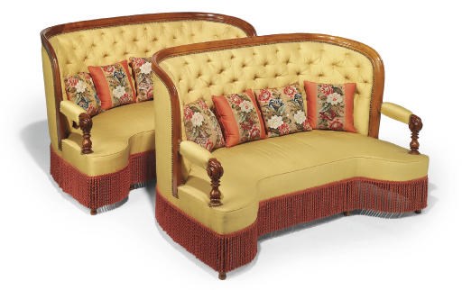 A PAIR OF ITALIAN FRUITWOOD SOFAS