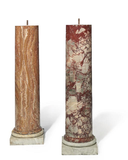 TWO ITALIAN ALABASTER AND MARBLE COLUMNS