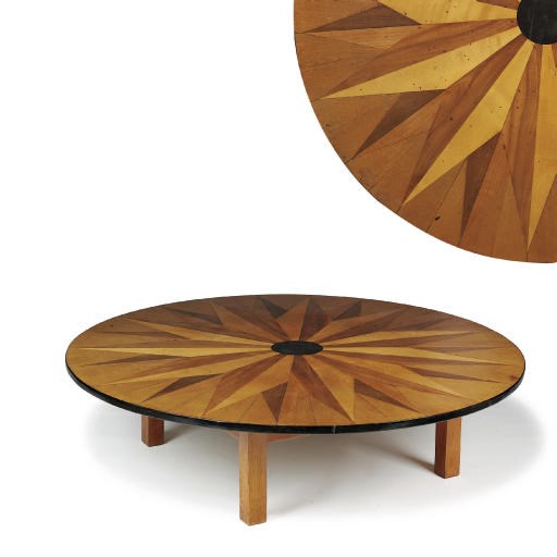 A CIRCULAR SPECIMEN WOOD AND INLAID LOW CENTRE TABLE
