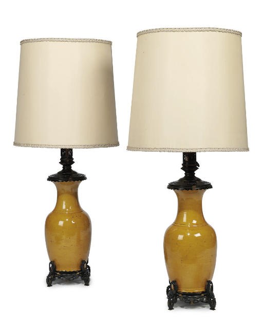 A PAIR OF CHINESE YELLOW GLAZED PORCELAIN BALUSTER VASES