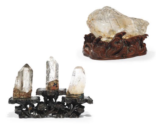THREE ROCK CRYSTAL POINTS AND A HAIR CRYSTAL