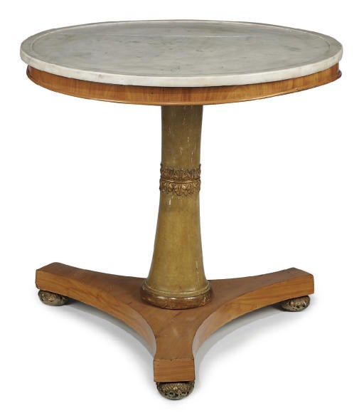 AN ITALIAN EMPIRE PARCEL-GILT AND PAINTED FRUITWOOD GUERIDON