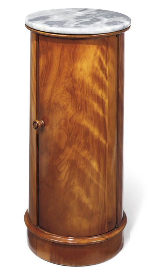 A FRENCH SATIN-BIRCH PEDESTAL BEDSIDE CUPBOARD