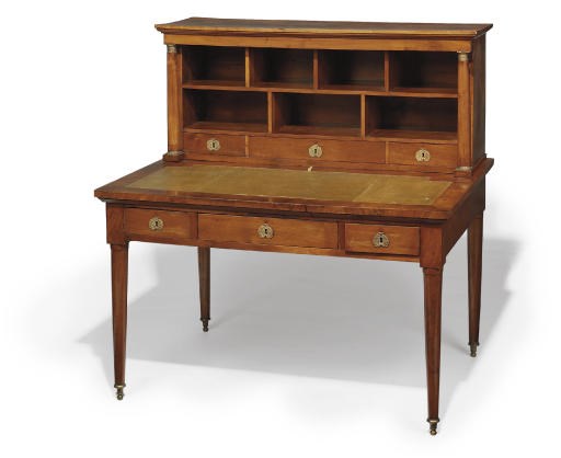 AN ITALIAN EMPIRE ORMOLU-MOUNTED WALNUT BUREAU