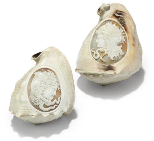 TWO NEAPOLITAN CARVED SHELLS