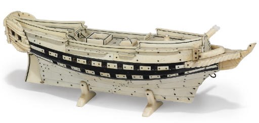 A BONE AND EBONY PRISONER-OF-WAR MODEL OF A FRIGATE