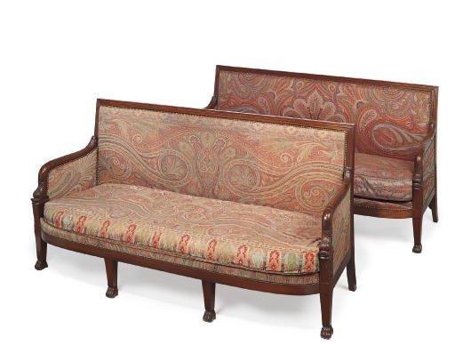 A MATCHED PAIR OF ITALIAN EMPIRE MAHOGANY SOFAS