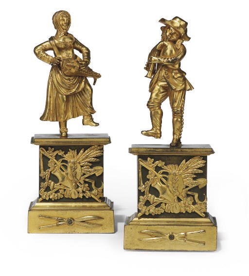 A PAIR OF ORMOLU FIGURES OF MUSICIANS