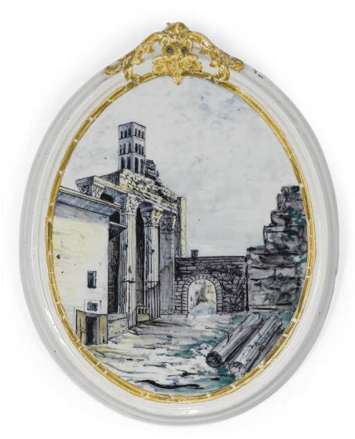 AN ITALIAN MAIOLICA OVAL PLAQUE