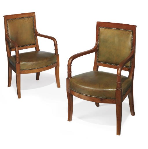 A PAIR OF EMPIRE MAHOGANY ARMCHAIRS