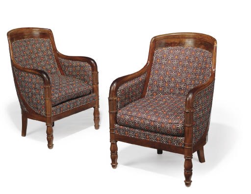 A PAIR OF LATE EMPIRE MAHOGANY BERGÈRES