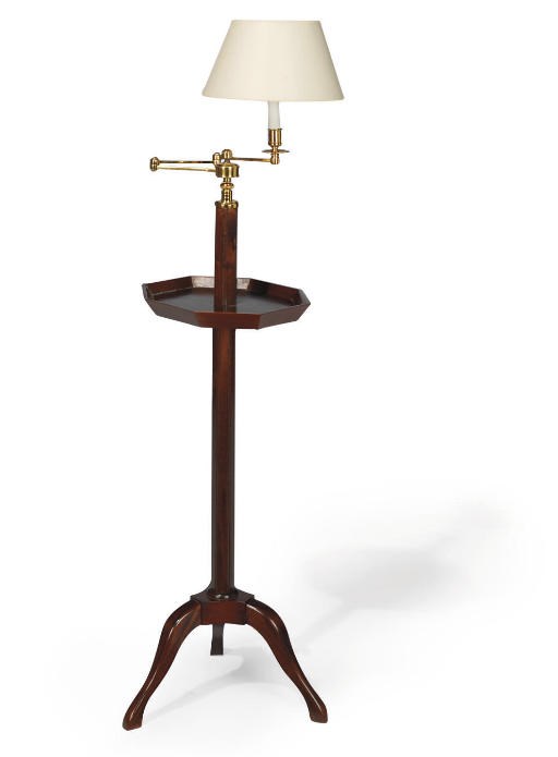 A BRASS-MOUNTED MAHOGANY ADJUSTABLE READING LAMP