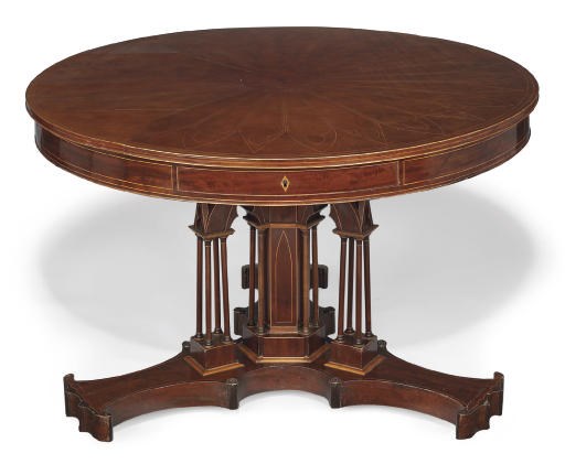 A CHARLES X NEO-GOTHIC MAHOGANY AND INLAID DRUM TABLE