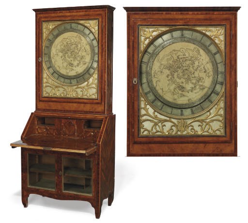 A VENETIAN BRASS, ORMOLU-MOUNTED, BURR-WALNUT AND OLIVE AND LABURNUM ASTRALOBE