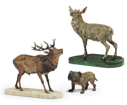 TWO AUSTRIAN COLD PAINTED BRONZE MODELS OF STAGS