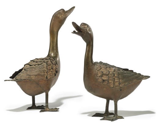 A PAIR OF JAPANESE BRONZE DUCKS