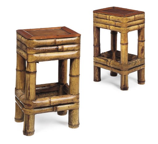 TWO CHINESE RATTAN AND BAMBOO SMALL TABLES