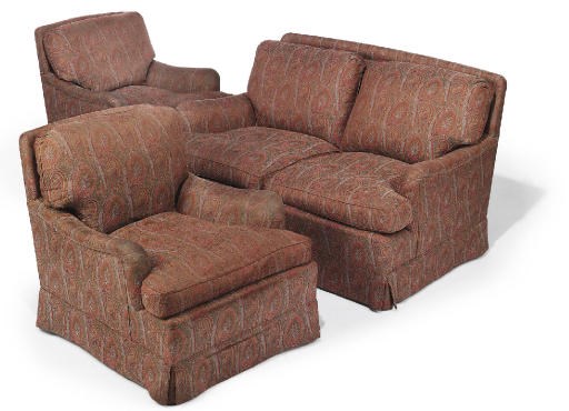 A SOFA AND TWO EASY ARMCHAIRS