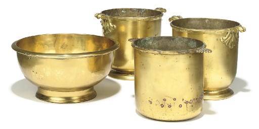A PAIR OF LOUIS XV BRASS WINE COOLERS
