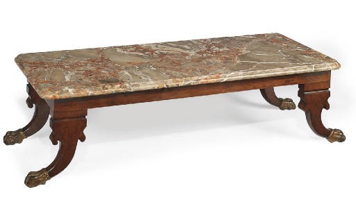 AN ITALIAN PARCEL-GILT MAHOGANY AND WALNUT LOW TABLE